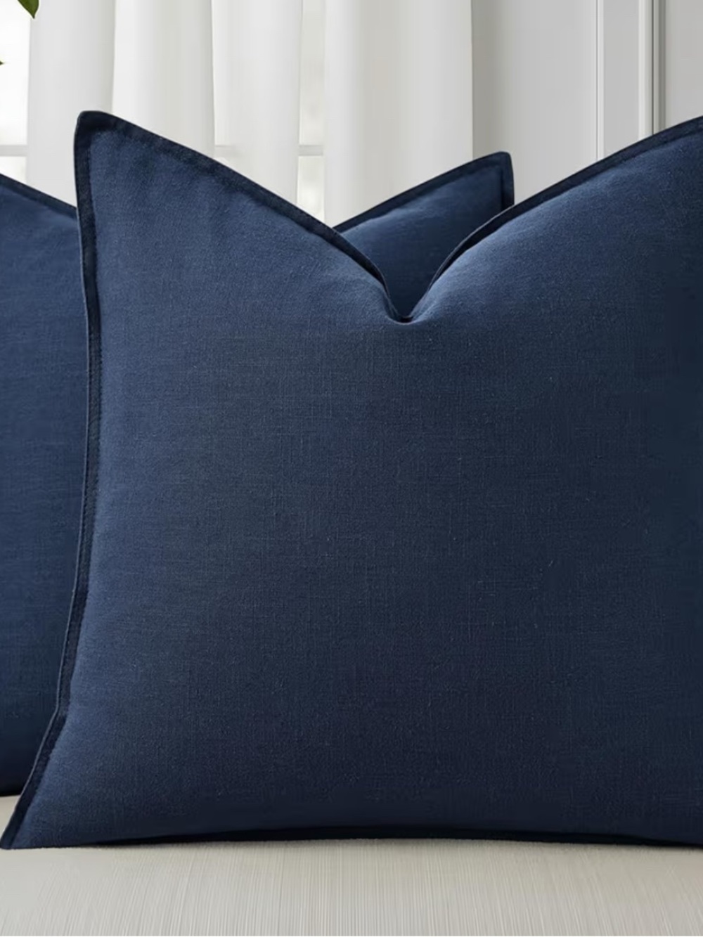 Decorative Linen Throw Pillow Covers 20x20 Inch Set of 2 Navy Blue